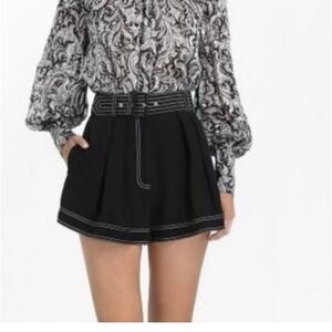Zimmermann Black High-Waist Pleated Shorts with Contrast Stitching